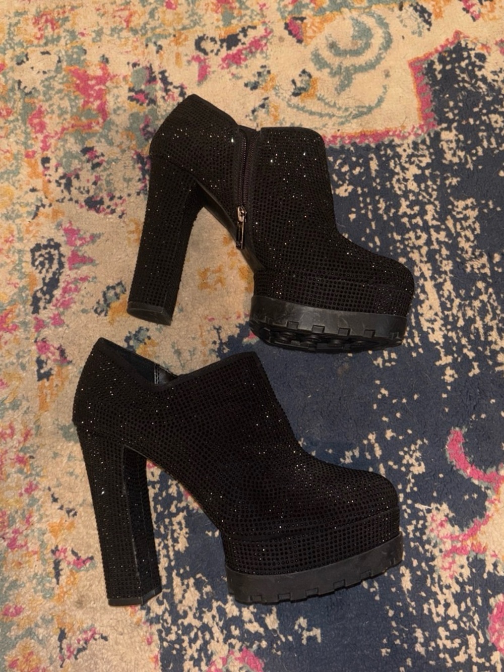 Jessica Simpson Black Sparkle Platform Ankle Platform Booties